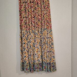 Red and Pink Pleated A-line Maxi Dress for Casual Wear